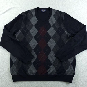 Brooks Brothers Sweater Men Navy Blue Black Gray Argyle Merino Wool Pullover 346 - Picture 1 of 10