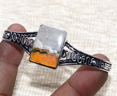 Enorme brazalete de jaspe abejorro enchapado en plata 925 hecho a mano piedras preciosas 6,5" GW Foto 1 de 3