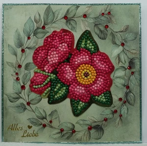 Handarbeit, Glückwunschkarte, Geburtstag, Jubiläum, Diamond Painting, Blumen - Picture 1 of 1