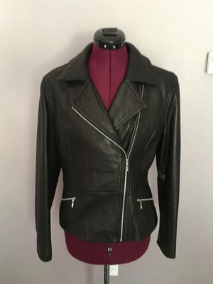 Context Women's 100% Leather Long Sleeve Full-Zip Biker Moto Jacket Black Size 8 - Image 1 of 4