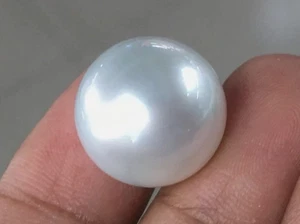 Huge 14mm AAA natural south sea genuine white round loose pearl half drilled - Picture 1 of 4