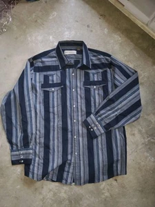 Bit And Bridle Shirt Size 2XL Men’s Button Up Stripes Blue Pearl Snap **STAINED* - Picture 1 of 4