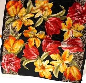 Sciarpa seta vintage Adrienne Vittadini multicolore stampa floreale e leopardata 35 x 35" - Foto 1 di 12