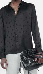 The Kooples Sz M Men’s Black Jacquard Viscose Shirt w Stars - Picture 1 of 5