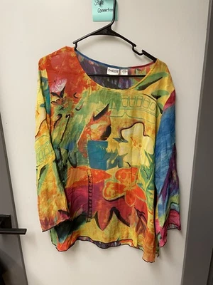 Top de mujer Chicos 100 % seda multicolor semi transparente manga larga - talla 2 (L/12) Foto 1 de 3