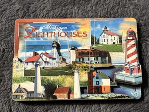 Michigan Lighthouses, RARE Vintage Travel Souvenir Fridge Magnet - Picture 1 of 4
