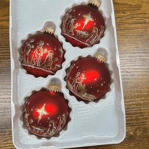 Sparkling Creations Nativity Scene Glass Ornaments set of 4 Red Wisemen Jesus - Picture 1 of 8