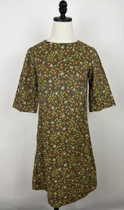 Vintage 70s Dress Womens Small Chocolate Brown Floral Print A-line Handmade Boho - Picture 1 of 16
