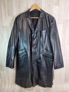 Reiss Women's Large Vintage 90's Leather Trench Coat Black Mid Length Button Up - Picture 1 of 11