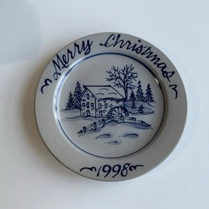 Rowe Keramik Salzglasur "Merry Christmas" 1998 Teller Weihnachten grau royalblau - Bild 1 von 8