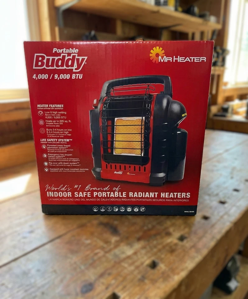 Nuevo calentador de propano portátil Mr Heater F232000 9000 BTU 225 pies cuadrados Buddy Foto 1 de 4