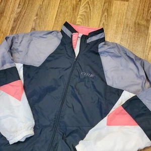 Vintage 90s Nike Windbreaker Jacket Women XL Black Pink Full Zip Colorblock - Picture 1 of 8