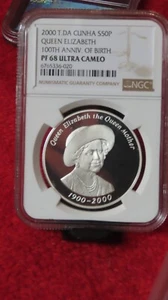NGC PF68 Tristan Da Cunha 2000 QE 100th Birthday Anniversary Silver 50P Proof - Picture 1 of 4