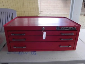 Cornwell Elite Super Rare Middle Mid Tool Chest 3 Drawer Red USA 2 Keys - Picture 1 of 14
