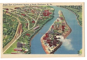 Aerial View INDUSTRIAL Section of SOUTH CHARLESTON West Virginia Postcard Linen - Picture 1 of 2