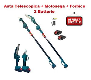Kit Potatura Mini Motosega 6" + Forbice Cesoia a Batteria con Asta Telescopica
