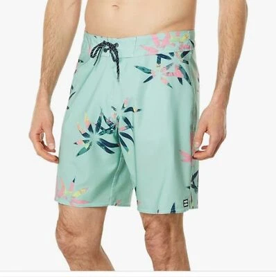 Volcom Men's Blue and Yellow Tropical Floral Swim Board Shorts Size 32 - Image 1 of 4
