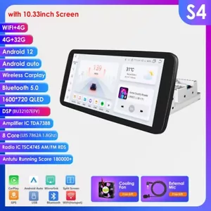 Single 1 DIN Rotatable 10.33'' Android 12 Touch Screen Car Stereo Radio GPS WiFi - Picture 1 of 24