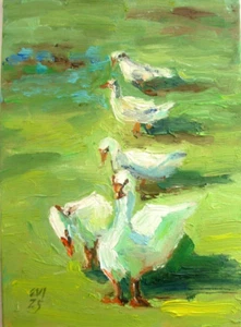 Ducks Original Oil Painting Birds Wall art Wall Decor Canvas 5x7 inches - Picture 1 of 3