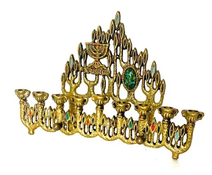 Lámpara de colección Hanukkah Menorá candelabro jarra de aceite Israel Judaica años 50 - Imagen 1 de 8