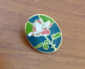 Enamel Cloisonne Rose With Cross Stem Oval Pin Brooch Religious Lapel Scarf Tac - Picture 1 of 3