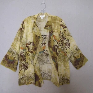 Citron Santa Monica Kimono Top Women XL Floral Butterfly Silk Chiffon Open Front - Picture 1 of 13