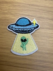 NWOT Iron On Embroidered Space Ship UFO with Alien - Picture 1 of 4