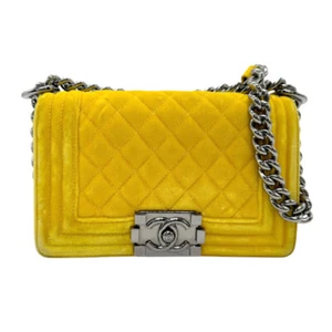 Echte CHANEL Boy Bag Kette Schultertasche gelb Samt/Metall - z2814 - Bild 1 von 13