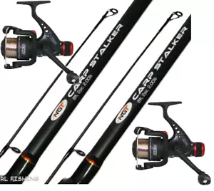 CARP STALKER FISHING RODS X 2 - 8FT 2PC + 2 X CKR30 COARSE FISHING REELS + LINE - Picture 1 of 4