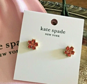 NWT Kate Spade Gold Plate Coral Crystal Flower Studs Earrings Faceted + Bag $39 - Picture 1 of 8