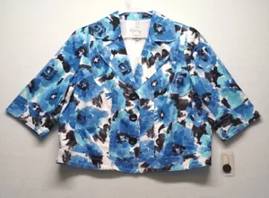 Kim Rogers Blazer Jacket Womens Sz 16P Button Up Blue White Black Lined Flowers - Picture 1 of 16