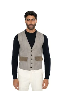 1600$ ISAIA NAPOLI Light Gray Vest Jacket Techno Wool & Suede 36 US / 46 EU - Picture 1 of 5