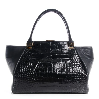 Bolso de Mano Lanvin Negro Trilogía Cocodrilo Cuero Repujado Grande Shopper Foto 1 de 4
