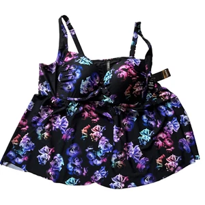 New! Torrid 6 D/DD Wireless Babydoll Tie-Front Floral Tankini Wire Free Push Up - Picture 1 of 9