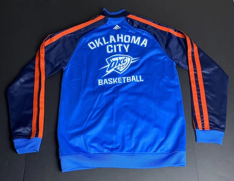 Adidas NBA OKC Oklahoma City Warm Up Zip Spell Out Textured Mens M YOUTH XL B37 Cover