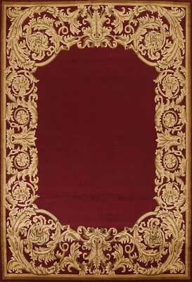 Bordered Vegetable Dye Nepalese Oriental Area Rug Hand-knotted Dining Room 9x12 - Image 1 of 4