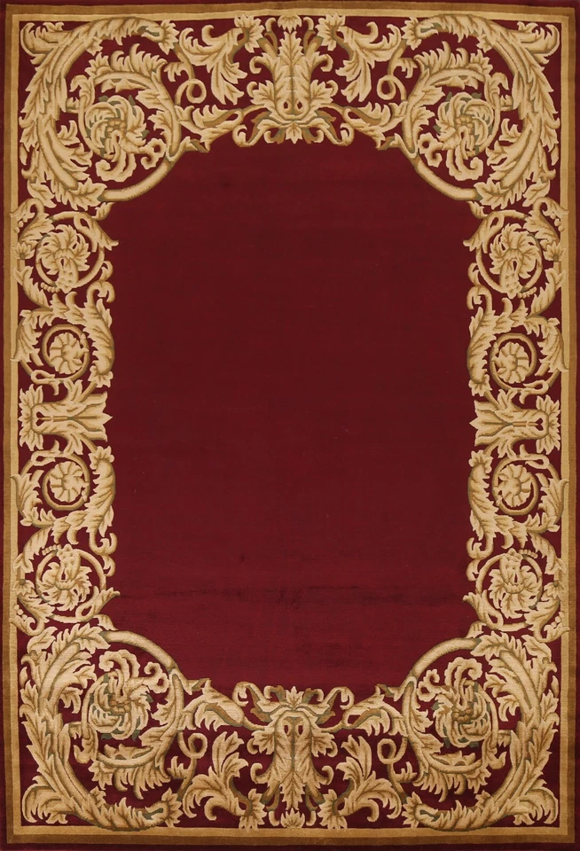 Bordered Vegetable Dye Nepalese Oriental Area Rug Hand-knotted Dining Room 9x12 - Image 1 of 4