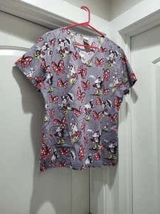 Disney Minnie Mouse Scrub Top Womens 3 Pockets Size Large - Picture 1 of 6