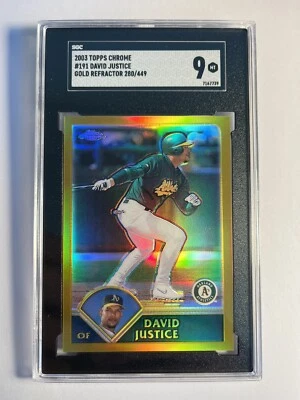 2003 Topps Chrome - Gold Refractor #191 David Justice /449⭐️SGC 9 SHARP💥 - Image 1 of 2