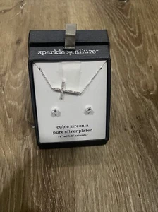 Sparkle Allure Cross Necklace And Earring Set Cubic Zirconia 16” - Picture 1 of 4