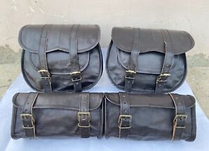 3 Side Pouch Combo Pack Of 4 Real Black Leather Motorcycle Saddle Bags Panniers