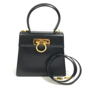 Bolso de Hombro SALVATORE FERRAGAMO Gancini Bolso de Mano 2 Vías Cuero Negro - Imagen 1 de 12