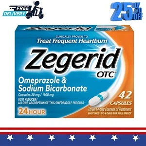 Heartburn Relief, 24 Hour Medicine, Omeprazole & Sodium Bicarbonate, 42 Count. - Picture 1 of 10