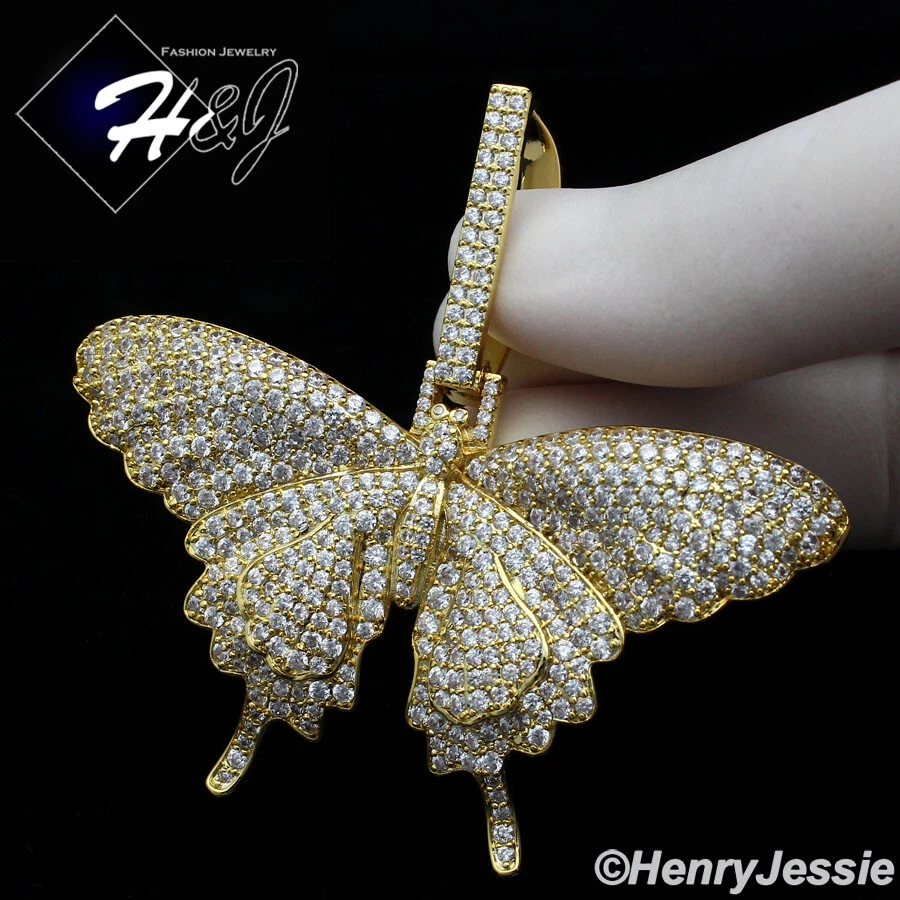 COLGANTE MARIPOSA 3D CHAPADO EN ORO BLANCO/ORO ROSA 14K ICE BLING CIRCONITA CÚBICA*BRP10 Foto 1 de 1