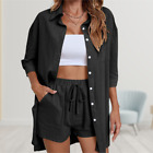 Blouse Suit Pockets Shorts Suit 2 Piece Lounge Set Daily Wear Summer Lady Outfit