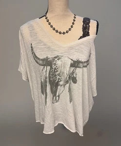 T-shirt vintage Aeropostale Bull Skull grafica oversize M/L anni 2010 Tumblr - Foto 1 di 2