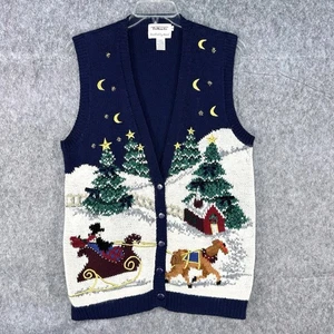 Vintage Talbots Handstrick Damen L Strickjacke ärmellos Pullover Weihnachten Urlaub 90er - Bild 1 von 11