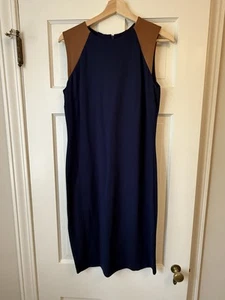 Ralph Lauren Women’s Black Label Dark Navy leather Accent Sheath Dress Size 10 - Picture 1 of 4