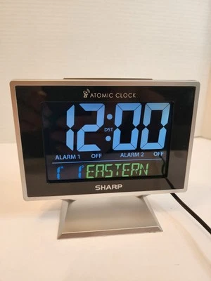 Sharp Atomic Desktop Digital Clock w Color Display Accuracy SPC569 Silver - Image 1 of 4