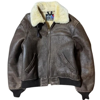 Schott Flight Mouton Leather Jacket B-6 Size 38 Real Mouton Brown - Image 1 of 4